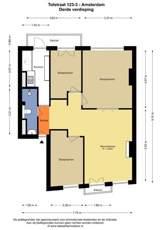 Floorplan - Tolstraat 123-3, 1074 VJ Amsterdam